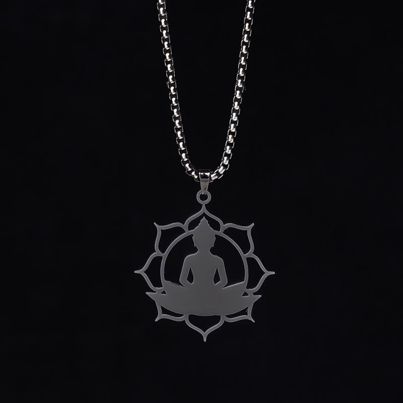Collana con ciondolo dell'illuminazione in acciaio inossidabile con design vintage Buddha Stones Buddha seduto sul loto di Buddha - image 17