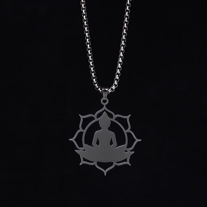 Collana con ciondolo dell'illuminazione in acciaio inossidabile con design vintage Buddha Stones Buddha seduto sul loto di Buddha - image 17
