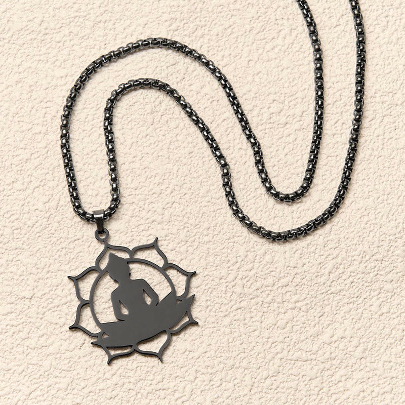 Collana con ciondolo dell'illuminazione in acciaio inossidabile con design vintage Buddha Stones Buddha seduto sul loto di Buddha - image 16