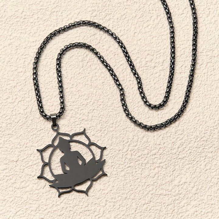 Collana con ciondolo dell'illuminazione in acciaio inossidabile con design vintage Buddha Stones Buddha seduto sul loto di Buddha - image 16