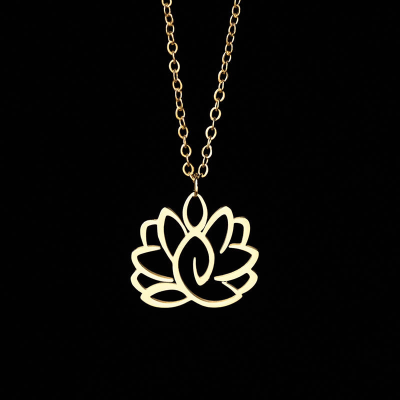 Collana con ciondolo dell'illuminazione in acciaio inossidabile con design a forma di loto cavo Buddha Stones - Oro - image 7