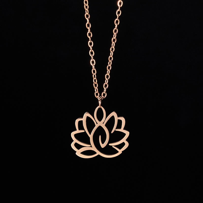 Collana con ciondolo dell'illuminazione in acciaio inossidabile con design a forma di loto cavo Buddha Stones - Oro rosa - image 13