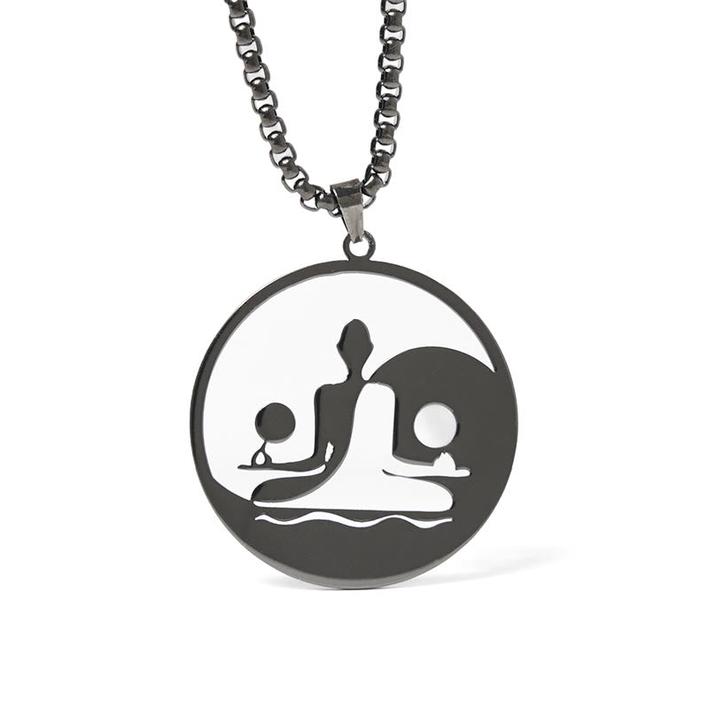 Collana con ciondolo in acciaio inossidabile con figura Buddha Stones di Buddha, design cavo - Nero - image 0