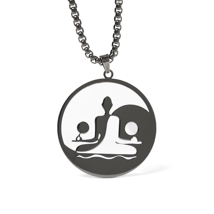 Collana con ciondolo in acciaio inossidabile con figura Buddha Stones di Buddha, design cavo - Nero - image 0