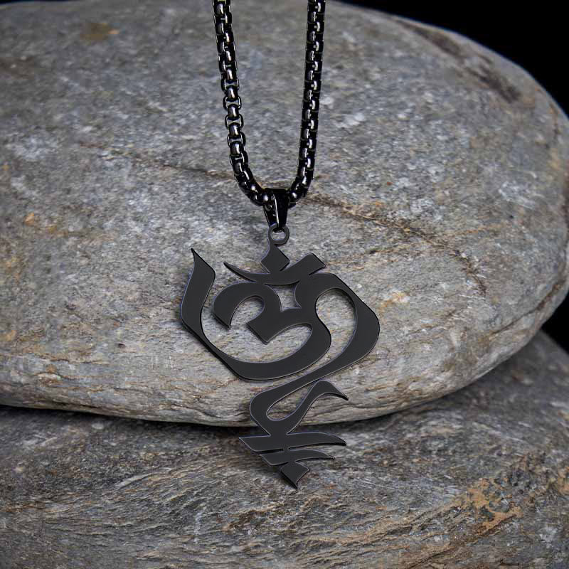 Collana con ciondolo in acciaio inossidabile con simbolo OM vintage Buddha Stones - Nero - image 13