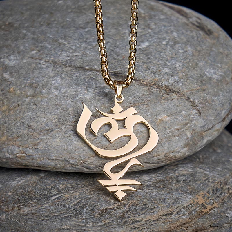 Collana con ciondolo in acciaio inossidabile con simbolo OM vintage Buddha Stones - Oro - image 0