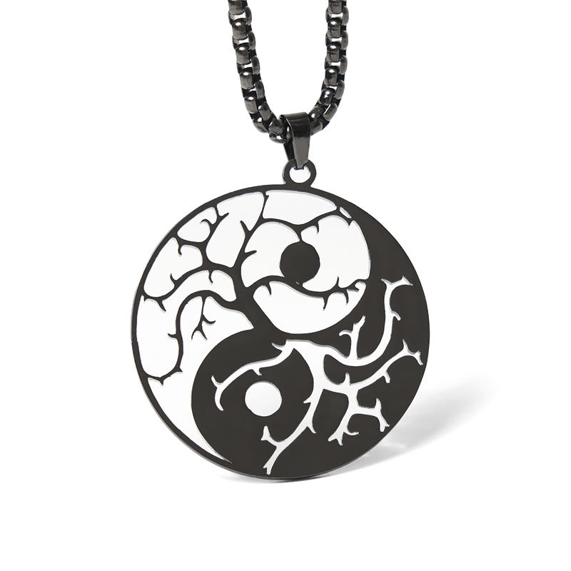 Collana con ciondolo in acciaio inossidabile con rami Buddha Stones e design Yin Yang cavo - Nero - image 0