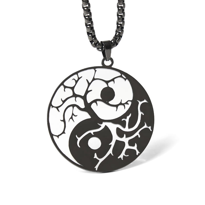Collana con ciondolo in acciaio inossidabile con rami Buddha Stones e design Yin Yang cavo - Nero - image 0
