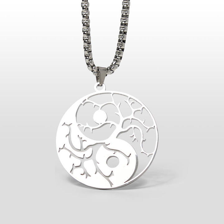 Collana con ciondolo in acciaio inossidabile con rami Buddha Stones e design Yin Yang cavo - Argento - image 7