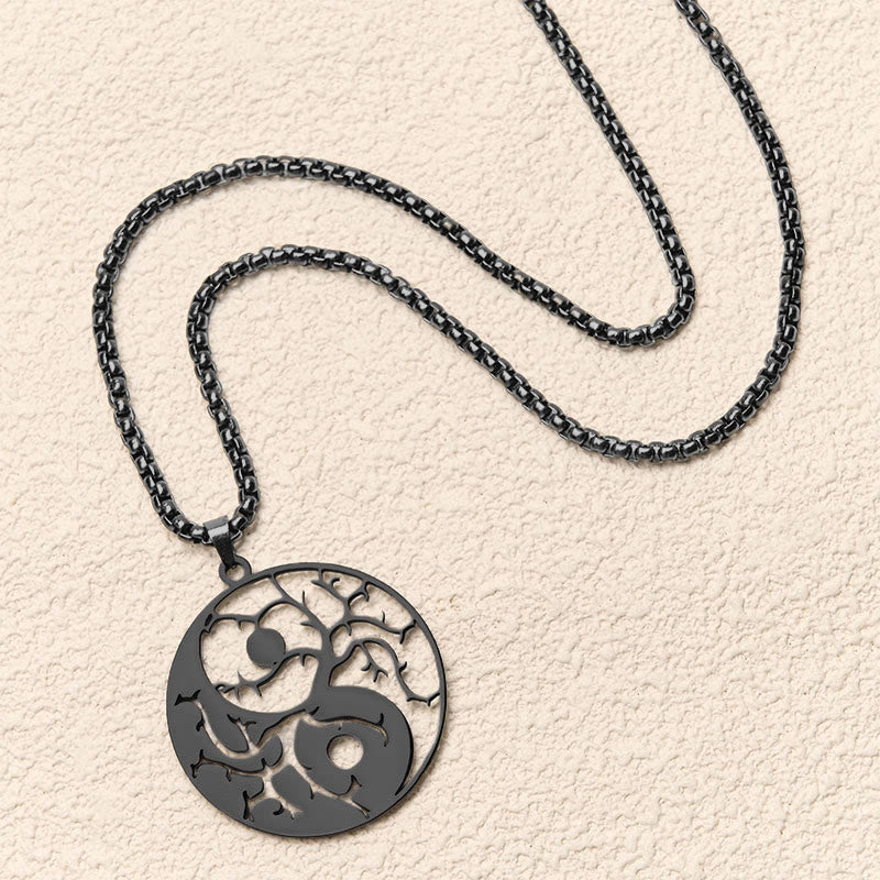 Collana con ciondolo in acciaio inossidabile con rami Buddha Stones e design Yin Yang cavo - image 4