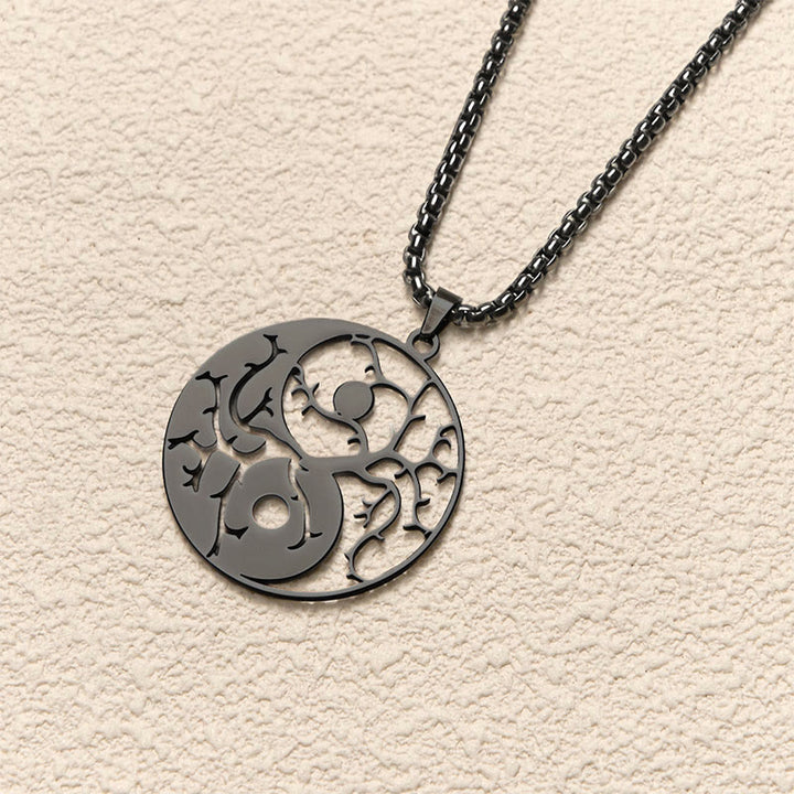 Collana con ciondolo in acciaio inossidabile con rami Buddha Stones e design Yin Yang cavo - image 3