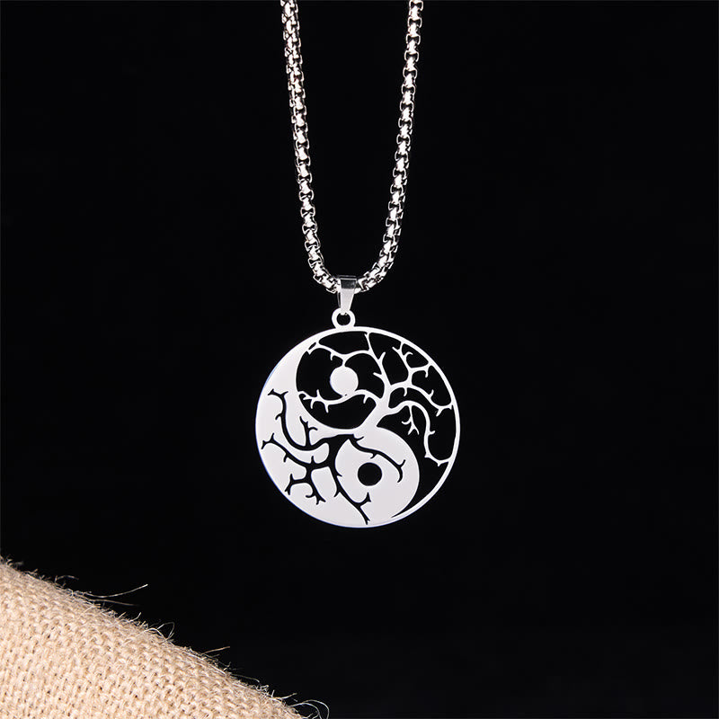 Collana con ciondolo in acciaio inossidabile con rami Buddha Stones e design Yin Yang cavo - image 9
