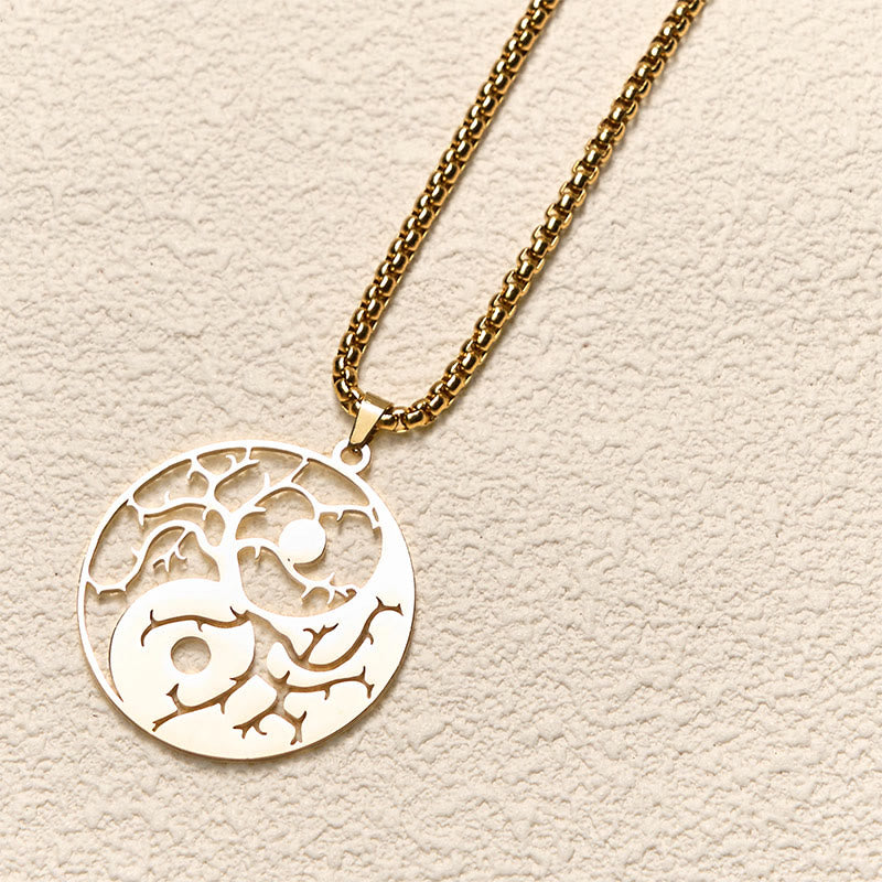 Collana con ciondolo in acciaio inossidabile con rami Buddha Stones e design Yin Yang cavo - image 16