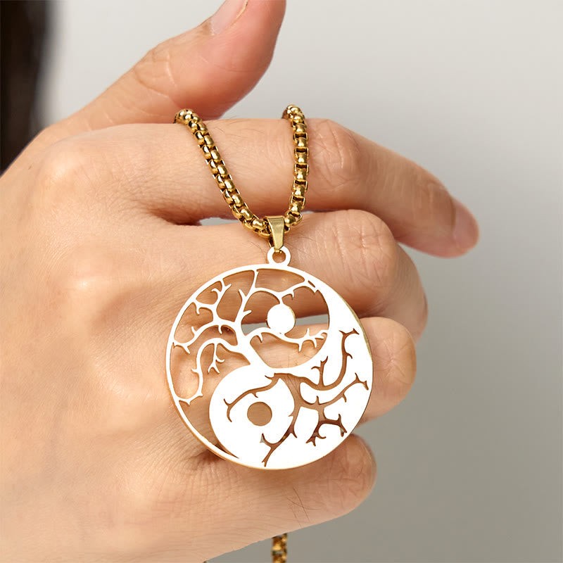 Collana con ciondolo in acciaio inossidabile con rami Buddha Stones e design Yin Yang cavo - image 18