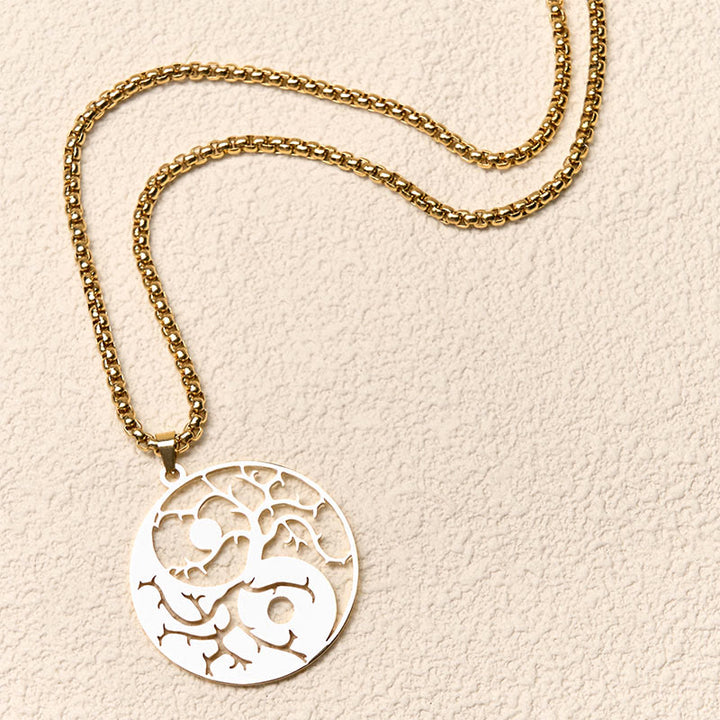 Collana con ciondolo in acciaio inossidabile con rami Buddha Stones e design Yin Yang cavo - image 17