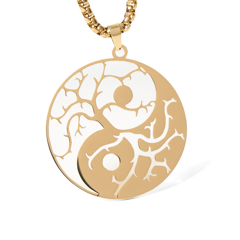 Collana con ciondolo in acciaio inossidabile con rami Buddha Stones e design Yin Yang cavo - Oro - image 13