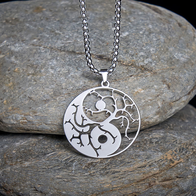 Collana con ciondolo in acciaio inossidabile con rami Buddha Stones e design Yin Yang cavo - image 8