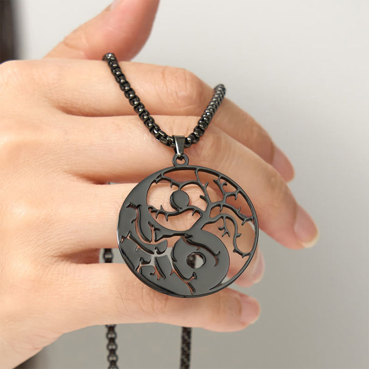 Collana con ciondolo in acciaio inossidabile con rami Buddha Stones e design Yin Yang cavo - image 5