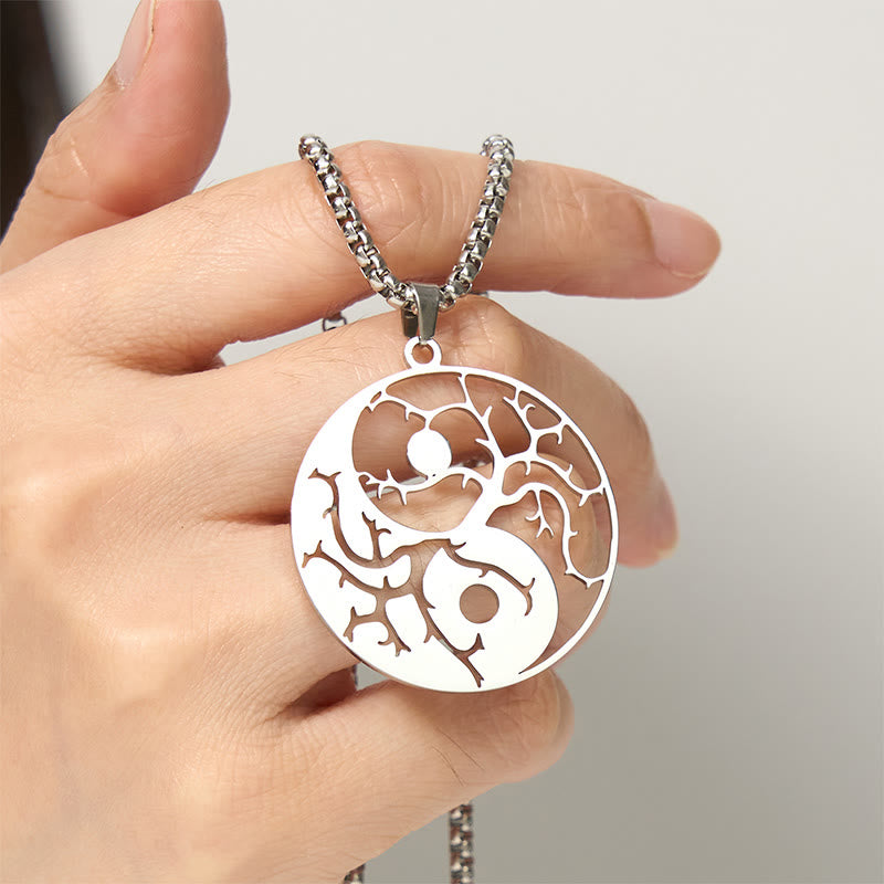 Collana con ciondolo in acciaio inossidabile con rami Buddha Stones e design Yin Yang cavo - image 12