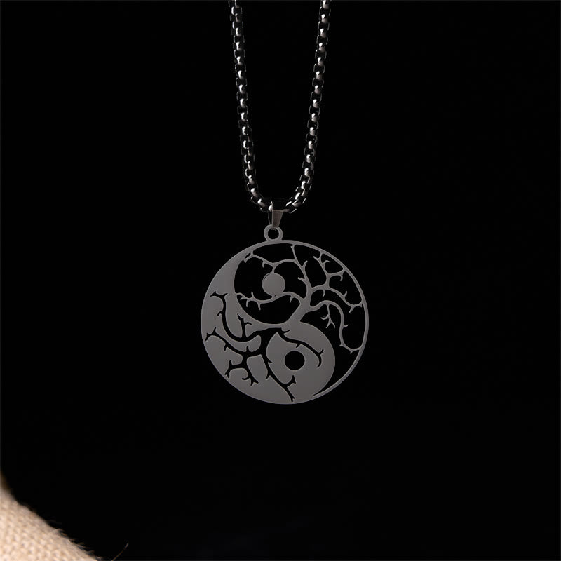 Collana con ciondolo in acciaio inossidabile con rami Buddha Stones e design Yin Yang cavo - image 2