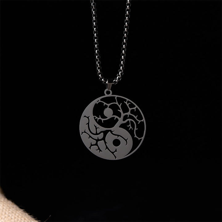 Collana con ciondolo in acciaio inossidabile con rami Buddha Stones e design Yin Yang cavo - image 2