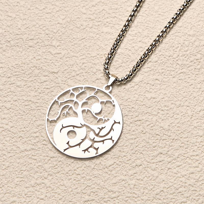 Collana con ciondolo in acciaio inossidabile con rami Buddha Stones e design Yin Yang cavo - image 10