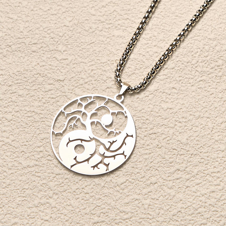 Collana con ciondolo in acciaio inossidabile con rami Buddha Stones e design Yin Yang cavo - image 10