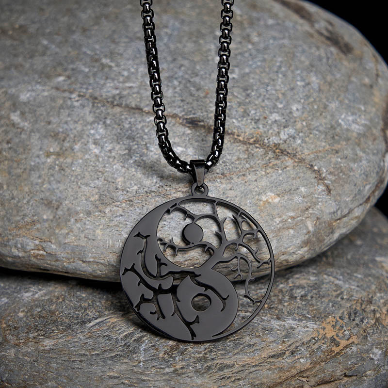 Collana con ciondolo in acciaio inossidabile con rami Buddha Stones e design Yin Yang cavo - image 1