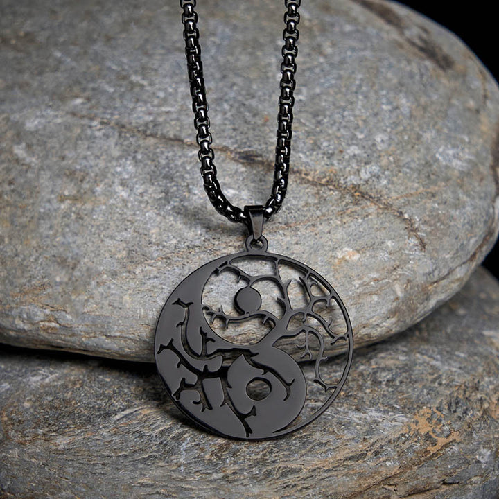 Collana con ciondolo in acciaio inossidabile con rami Buddha Stones e design Yin Yang cavo - image 1