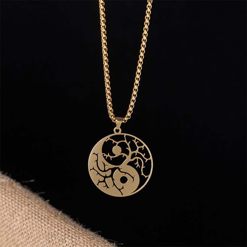 Collana con ciondolo in acciaio inossidabile con rami Buddha Stones e design Yin Yang cavo - image 15
