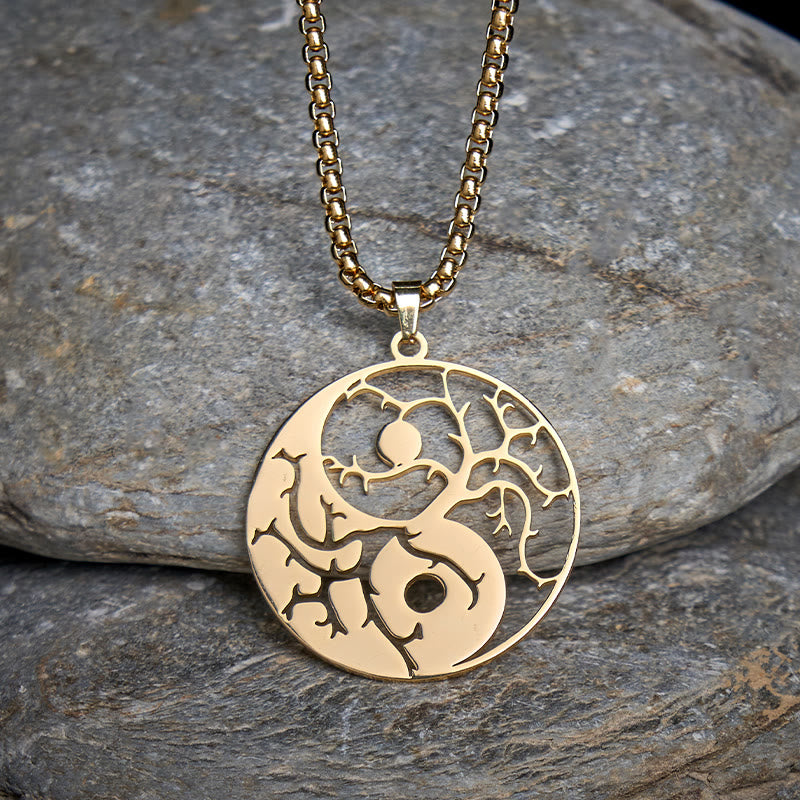 Collana con ciondolo in acciaio inossidabile con rami Buddha Stones e design Yin Yang cavo - image 14