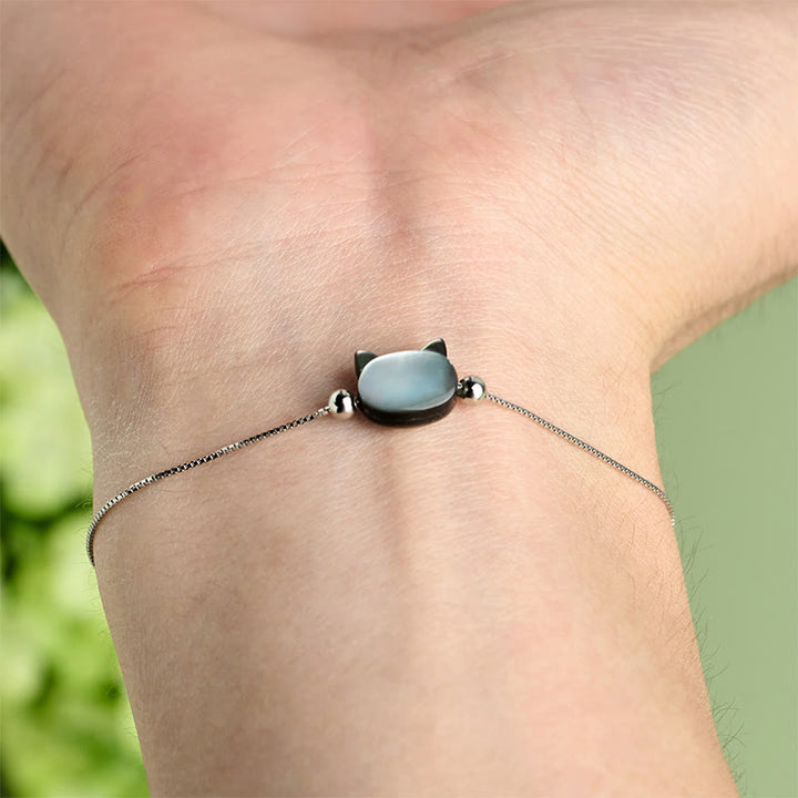 Buddha Stones Bracciale a catena con testa di gatto in argento sterling 925 con pietra tridacna - image 4