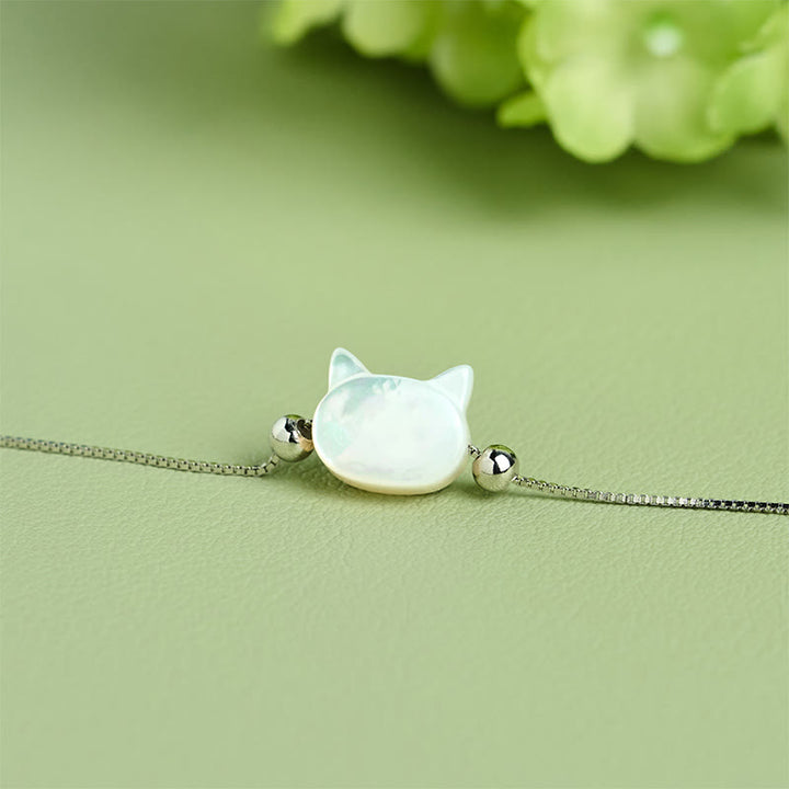 Buddha Stones Bracciale a catena con testa di gatto in argento sterling 925 con pietra tridacna - image 10