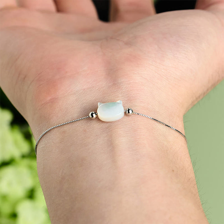 Buddha Stones Bracciale a catena con testa di gatto in argento sterling 925 con pietra tridacna - image 12