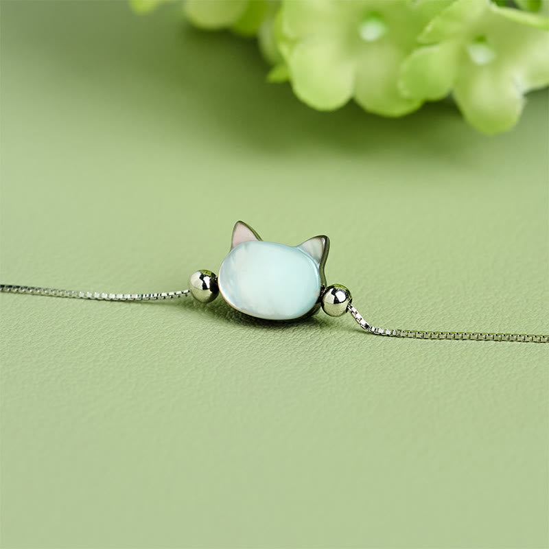 Buddha Stones Bracciale a catena con testa di gatto in argento sterling 925 con pietra tridacna - image 2