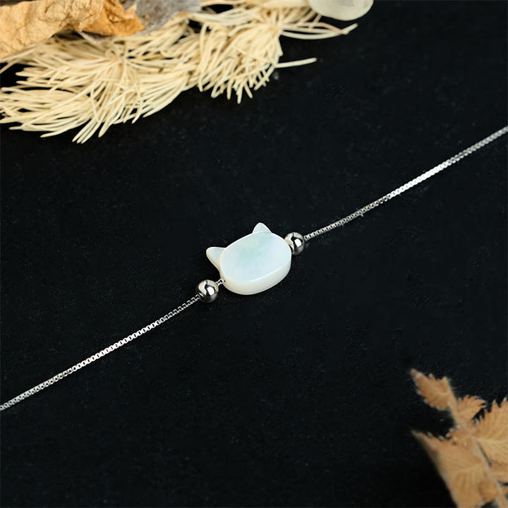 Buddha Stones Bracciale a catena con testa di gatto in argento sterling 925 con pietra tridacna - image 9