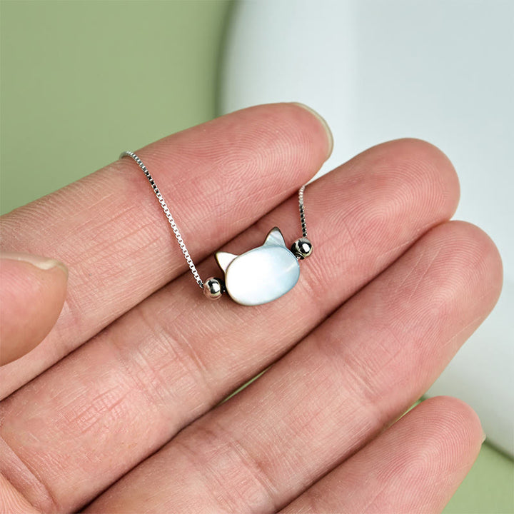 Buddha Stones Bracciale a catena con testa di gatto in argento sterling 925 con pietra tridacna - image 3