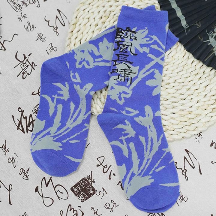 Calzini da donna in cotone micro con motivo floreale e calligrafia cinese Buddha Stones - image 24