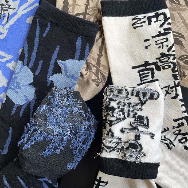 Calzini da donna in cotone micro con motivo floreale e calligrafia cinese Buddha Stones - image 34