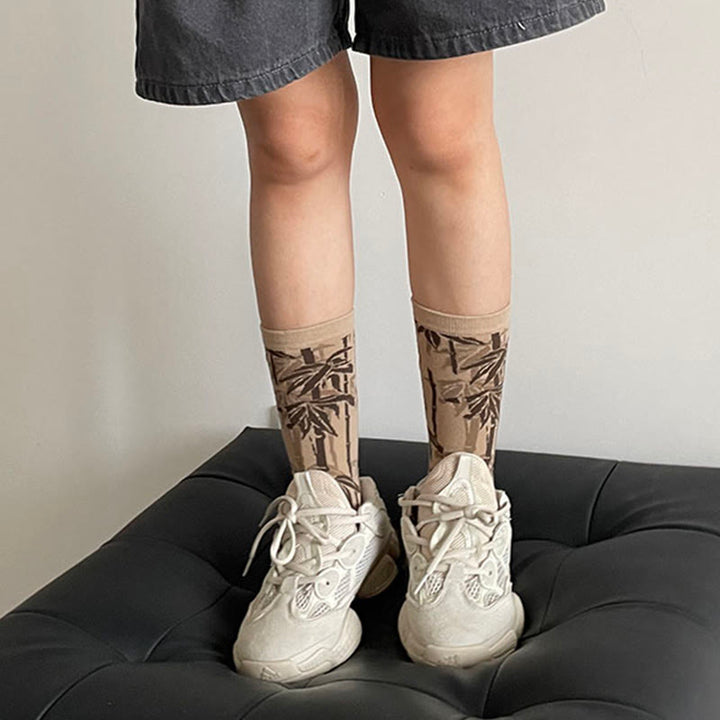 Calzini da donna in cotone micro con motivo floreale e calligrafia cinese Buddha Stones - image 14
