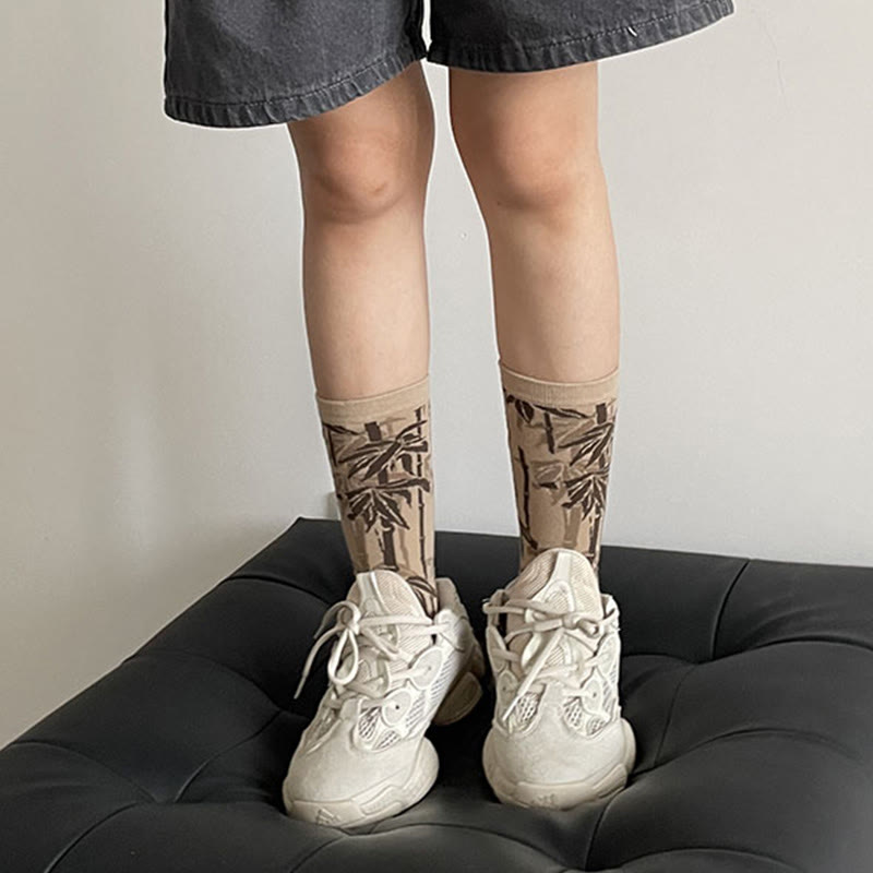 Calzini da donna in cotone micro con motivo floreale e calligrafia cinese Buddha Stones - image 14