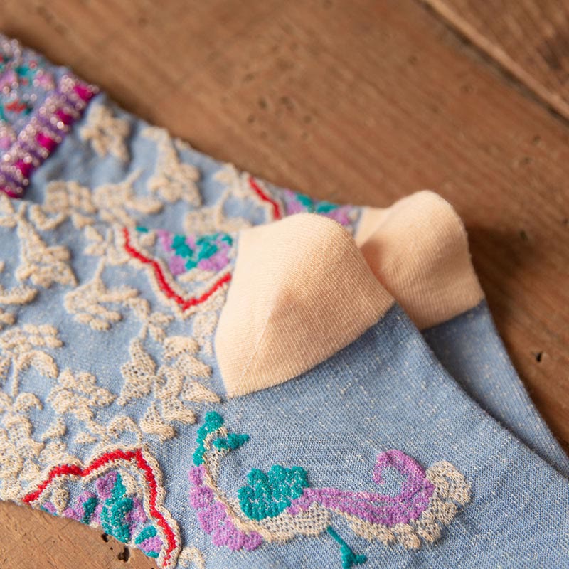 Calzini da donna in cotone micro con motivo floreale in rilievo retrò Buddha Stones - image 19