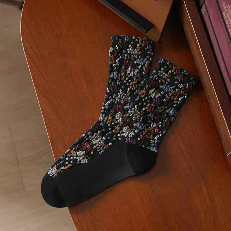 Calzini da donna in cotone micro con motivo floreale testurizzato etnico Buddha Stones - Nero - Taglia unica (adatta alla maggior parte delle taglie: US4 4-9, EU 34-39, UK/AU 2.5-6, Asia 22-24.5 cm) - image 5