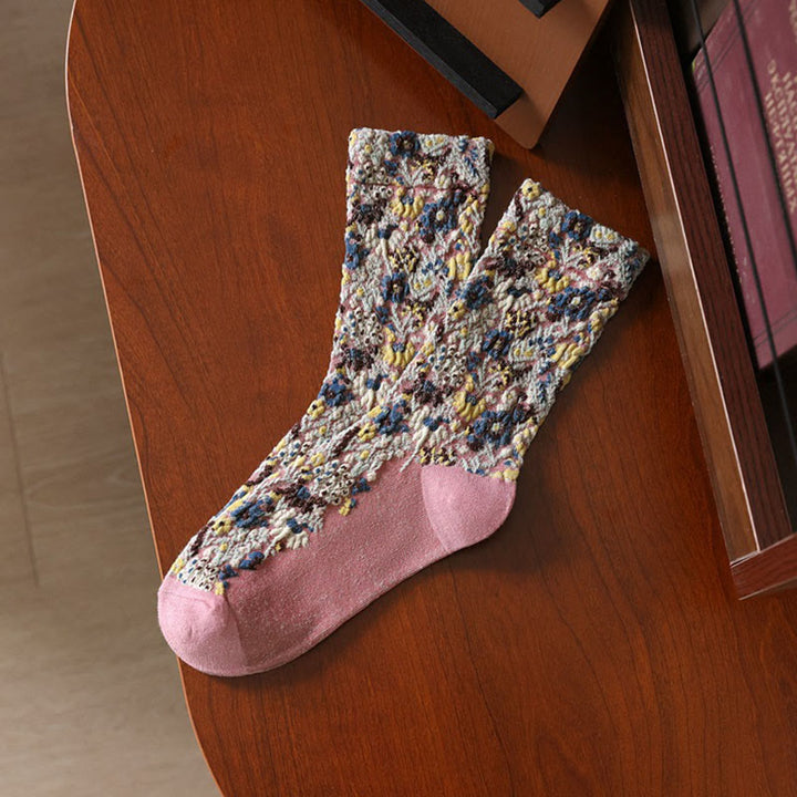 Calzini da donna in cotone micro con motivo floreale testurizzato etnico Buddha Stones - Rosa chiaro - Taglia unica (adatta alla maggior parte delle taglie: US4 4-9, EU 34-39, UK/AU 2.5-6, Asia 22-24.5 cm) - image 12