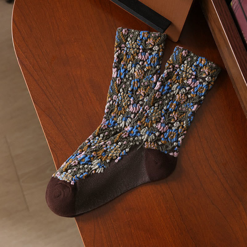 Calzini da donna in cotone micro con motivo floreale testurizzato etnico Buddha Stones - Marrone sella - Taglia unica (adatta alla maggior parte delle taglie: US4 4-9, EU 34-39, UK/AU 2.5-6, Asia 22-24.5 cm) - image 3