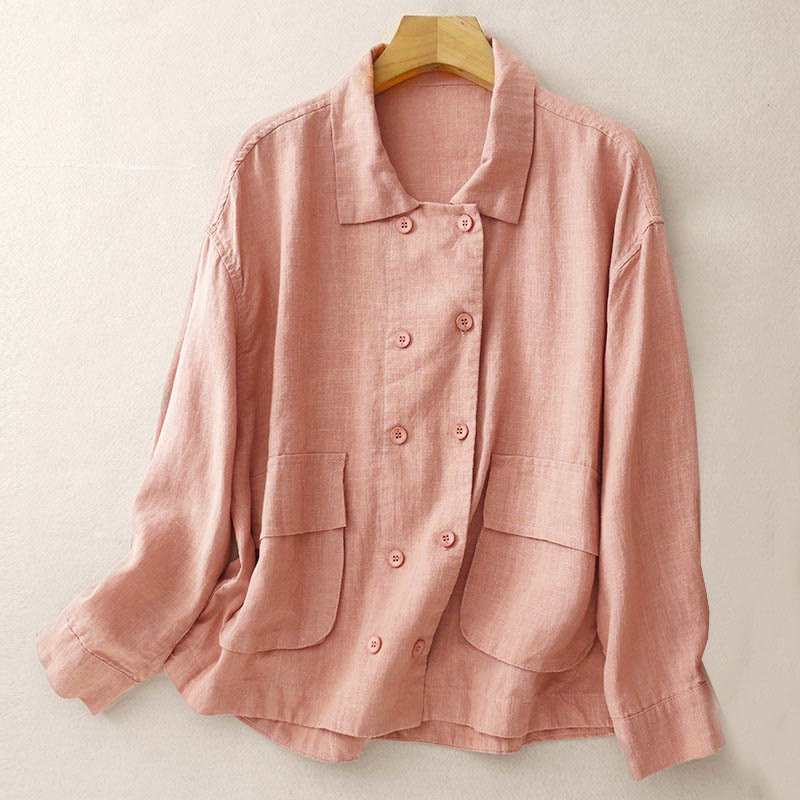 Giacca da donna in cotone a maniche lunghe con tasche e design doppiopetto Buddha Stones - Salmone Scuro - US14, UK/AU18, EU46 (2XL) - image 17