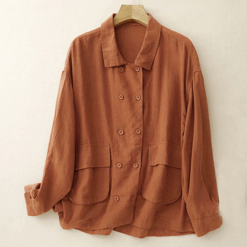 Giacca da donna in cotone a maniche lunghe con tasche e design doppiopetto Buddha Stones - Cioccolato - US14, UK/AU18, EU46 (2XL) - image 7