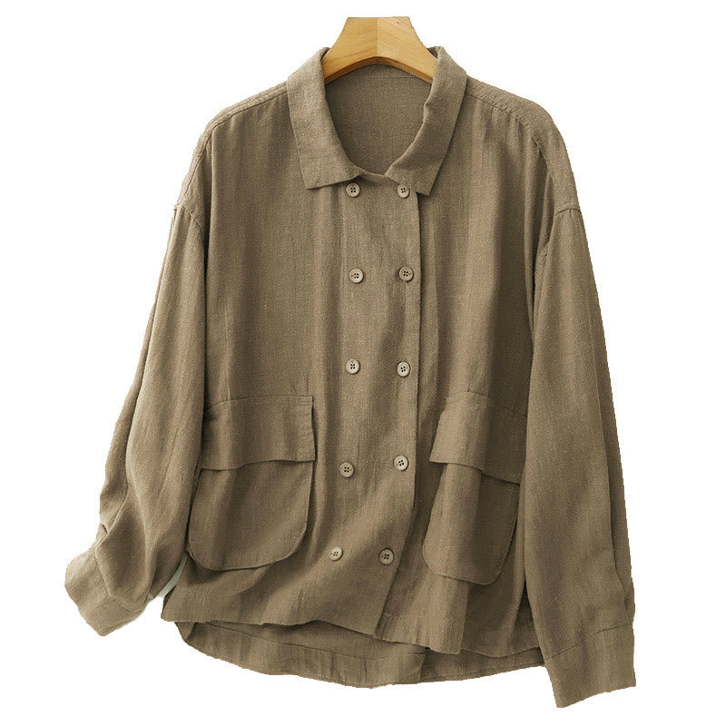 Giacca da donna in cotone a maniche lunghe con tasche e design doppiopetto Buddha Stones - image 6