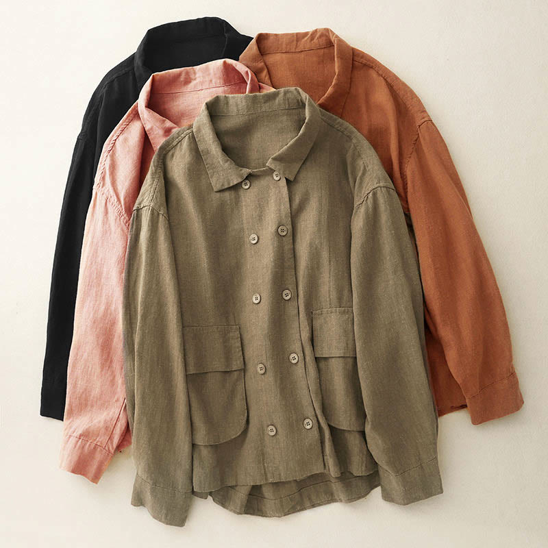 Giacca da donna in cotone a maniche lunghe con tasche e design doppiopetto Buddha Stones - image 0