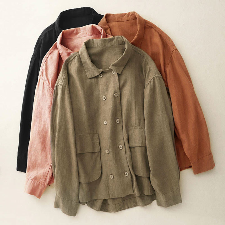 Giacca da donna in cotone a maniche lunghe con tasche e design doppiopetto Buddha Stones - image 0